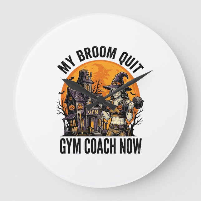 Halloween Fitness Trainer Witch Pumpkin Workout Gr Large Clock (Front)
