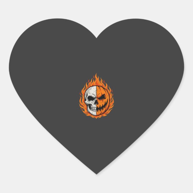 Halloween Flaming Skull Pumpkin Split Face Design Heart Sticker (Front)