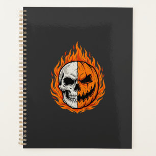 Halloween Flaming Skull Pumpkin Split Face Design Planner