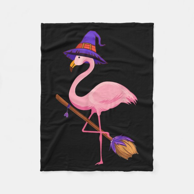Halloween Flamingo Funny Flamingo Lover Witch Has Fleece Blanket (Front)