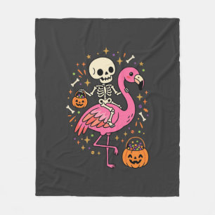 Halloween Flamingo Skeleton Candy Bucket Vector De Fleece Blanket