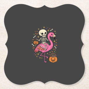 Halloween Flamingo Skeleton Candy Bucket Vector De Paper Coaster