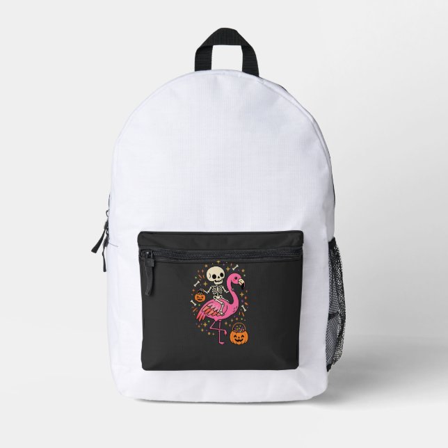 Halloween Flamingo Skeleton Candy Bucket Vector De Printed Backpack (Front)