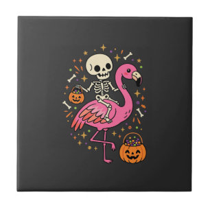 Halloween Flamingo Skeleton Candy Bucket Vector De Tile
