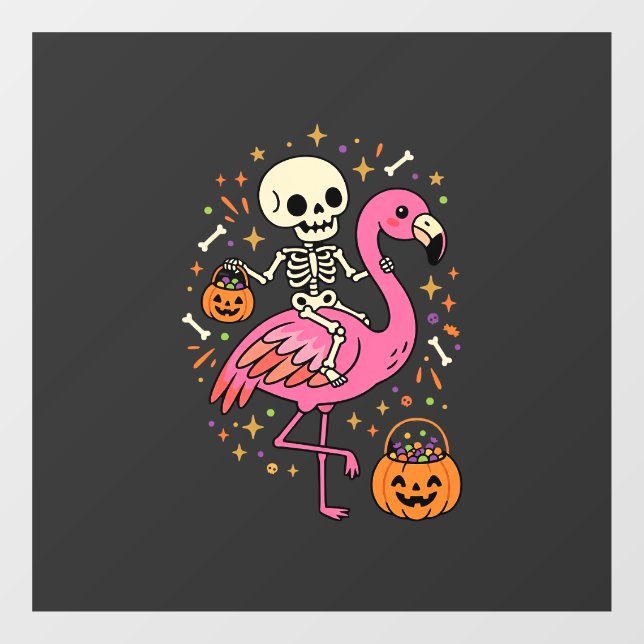 Halloween Flamingo Skeleton Candy Bucket Vector De Window Cling (Sheet)