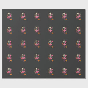 Halloween Flamingo Skeleton Candy Bucket Vector De Wrapping Paper
