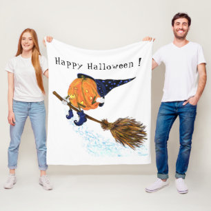 Halloween Fleece Blanket Witch Pumpkin Flying