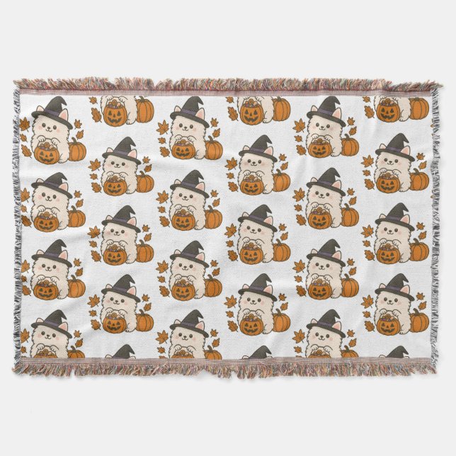 Halloween Fleecedeken — Schattige Pomeranian Throw Blanket (Front)