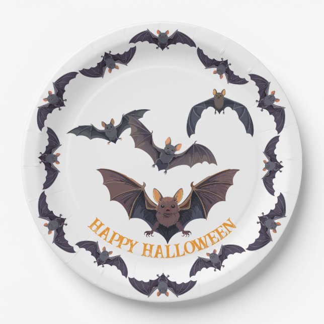 Halloween Flock Of Spooky Bats Paper Plate (Front)