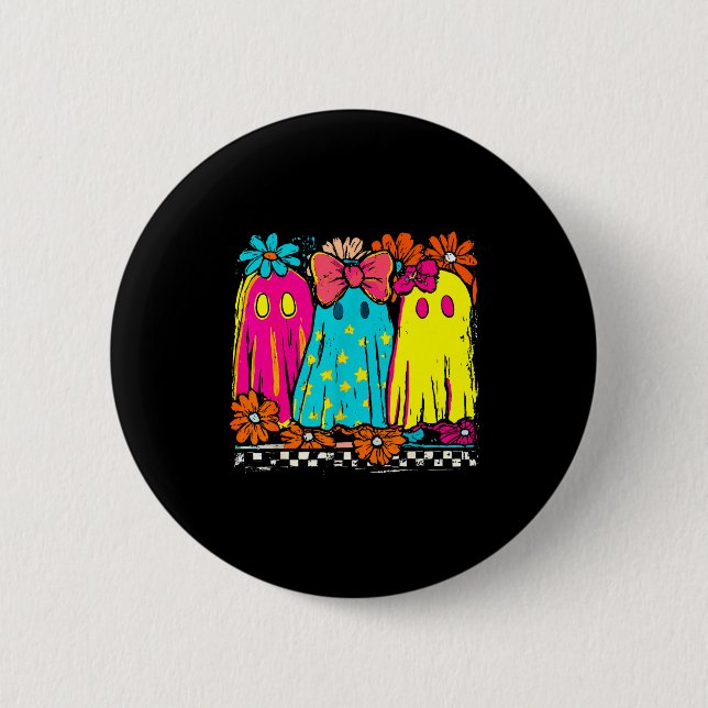 Halloween Floral Boo Ghost Cute Girly Bow Soky Vib 6 Cm Round Badge (Front)