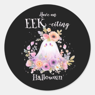Halloween Floral Ghost Classic Round Sticker