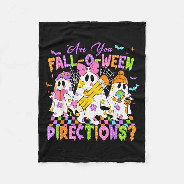 Halloween Floral Ghost Teacher Are You Falloween D Fleece Blanket (Front)