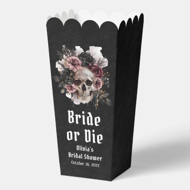 Halloween Floral Skull Bride or Die Bridal Shower Favour Box (Front)
