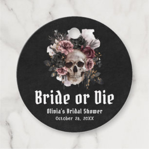 Halloween Floral Skull Bride or Die Bridal Shower Favour Tags