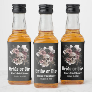 Halloween Floral Skull Bride or Die Bridal Shower Liquor Bottle Label
