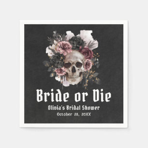 Halloween Floral Skull Bride or Die Bridal Shower Napkin