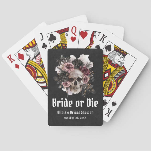 Halloween Floral Skull Bride or Die Bridal Shower Playing Cards (Back)