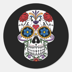 Halloween Floral Sugar Skull Classic Round Sticker