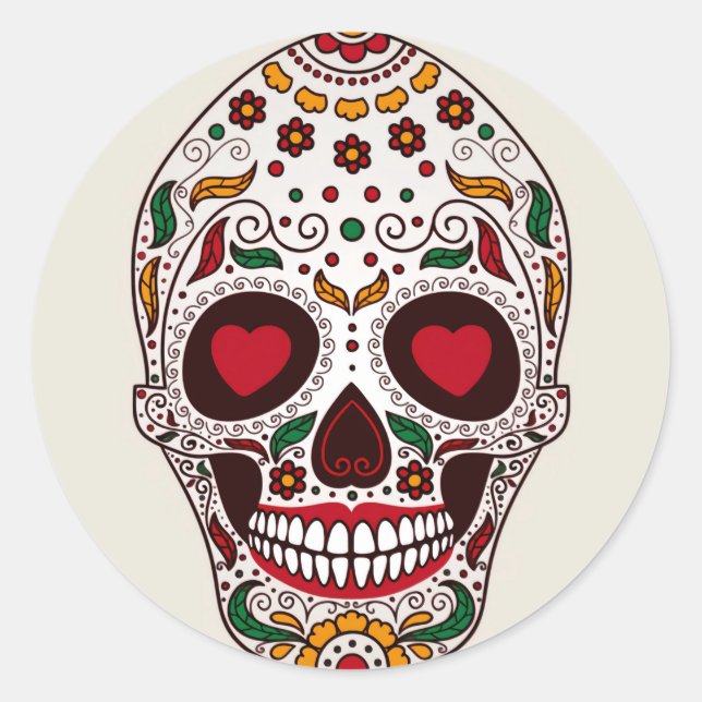 Halloween Floral Sugar Skull Classic Round Sticker (Front)