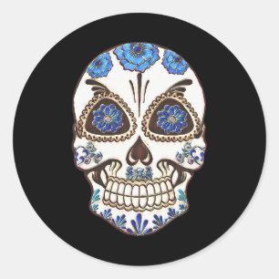 Halloween Floral Sugar Skull Classic Round Sticker