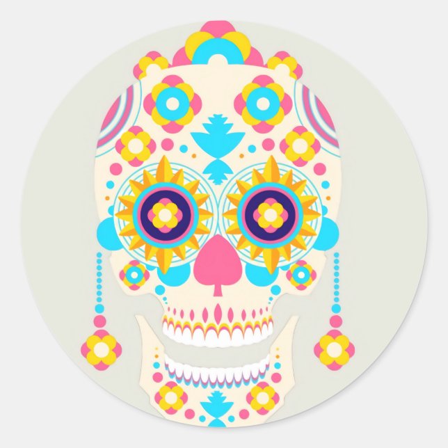 Halloween Floral Sugar Skull Classic Round Sticker (Front)
