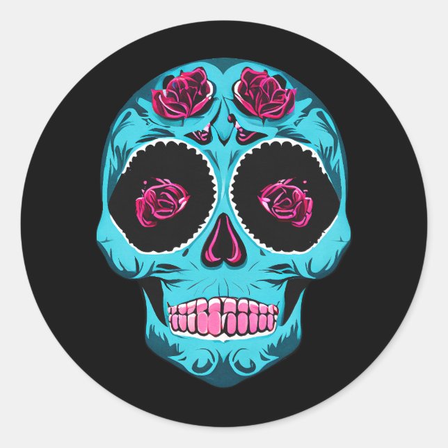Halloween Floral Sugar Skull Classic Round Sticker (Front)