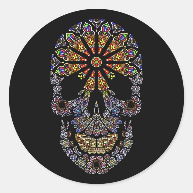 Halloween Floral Sugar Skull Classic Round Sticker (Front)