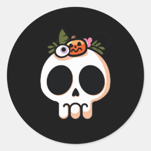 Halloween Floral Sugar Skull Classic Round Sticker
