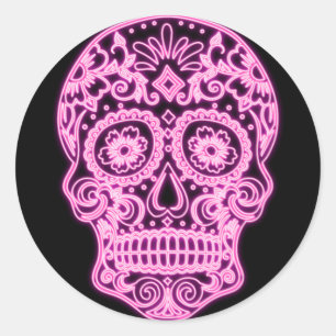 Halloween Floral Sugar Skull Classic Round Sticker