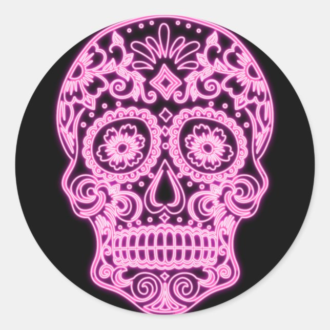 Halloween Floral Sugar Skull Classic Round Sticker (Front)
