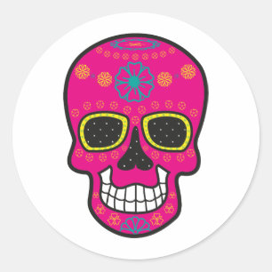 Halloween Floral Sugar Skull Classic Round Sticker