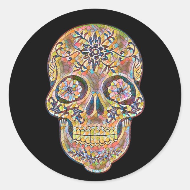 Halloween Floral Sugar Skull Classic Round Sticker (Front)