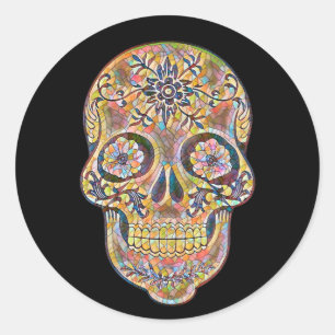 Halloween Floral Sugar Skull Classic Round Sticker