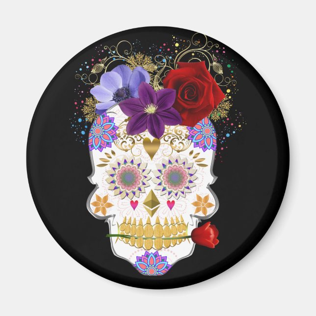 Halloween Floral Sugar Skull  Magnet (Front)