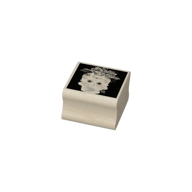 Halloween Floral Sugar Skull Rubber Stamp (Stamp)