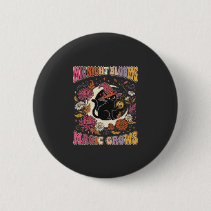 Halloween Floral Witch Cat Magic 6 Cm Round Badge