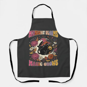 Halloween Floral Witch Cat Magic Apron