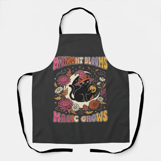 Halloween Floral Witch Cat Magic Apron (Front)