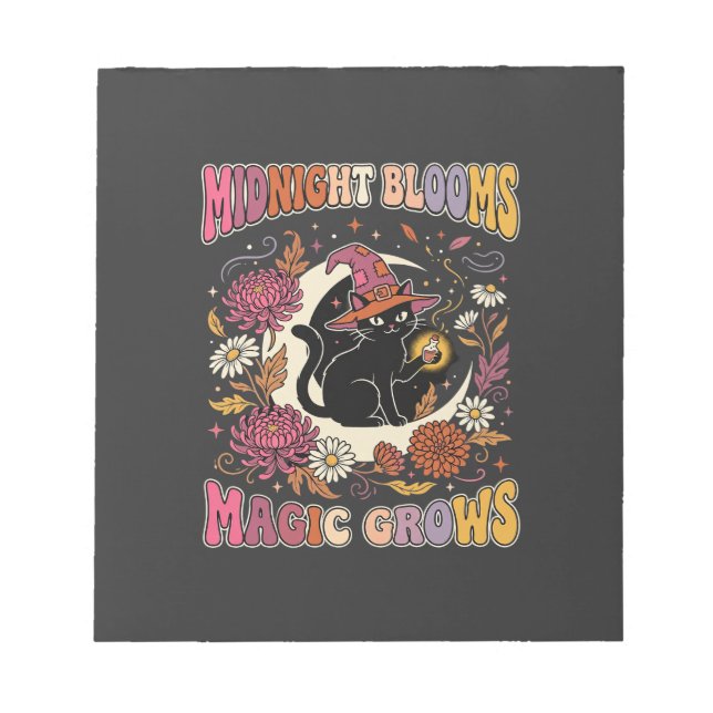 Halloween Floral Witch Cat Magic Notepad (Front)