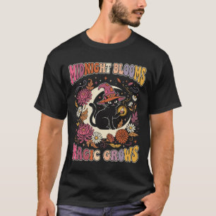 Halloween Floral Witch Cat Magic T-Shirt