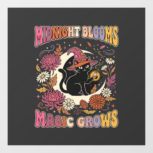 Halloween Floral Witch Cat Magic Window Cling (Sheet)