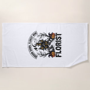 Halloween Florist Witch Vintage Haunted House Shir Beach Towel
