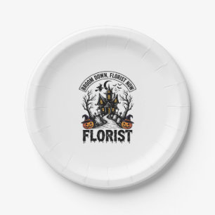 Halloween Florist Witch Vintage Haunted House Shir Paper Plate