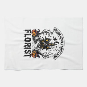 Halloween Florist Witch Vintage Haunted House Shir Tea Towel