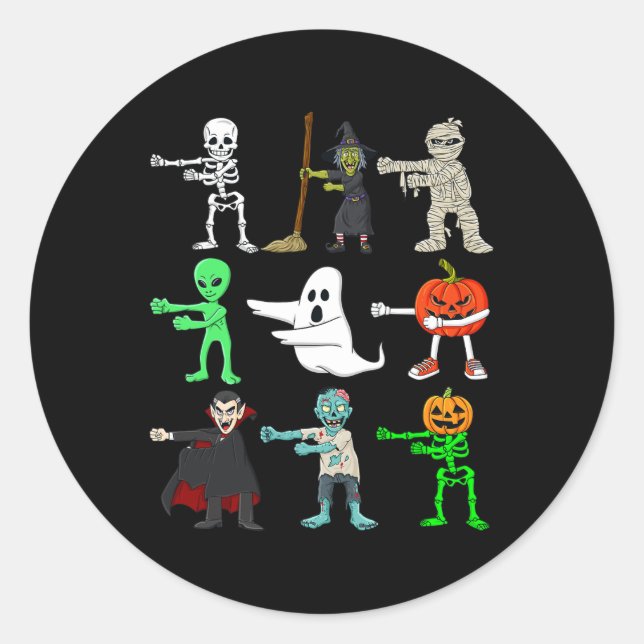 Halloween Floss Like A Boss Monsters Boys Girls Ki Classic Round Sticker (Front)