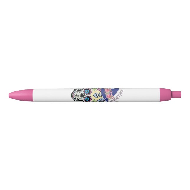 Halloween Flower Skull Black Ink Pen (Front)