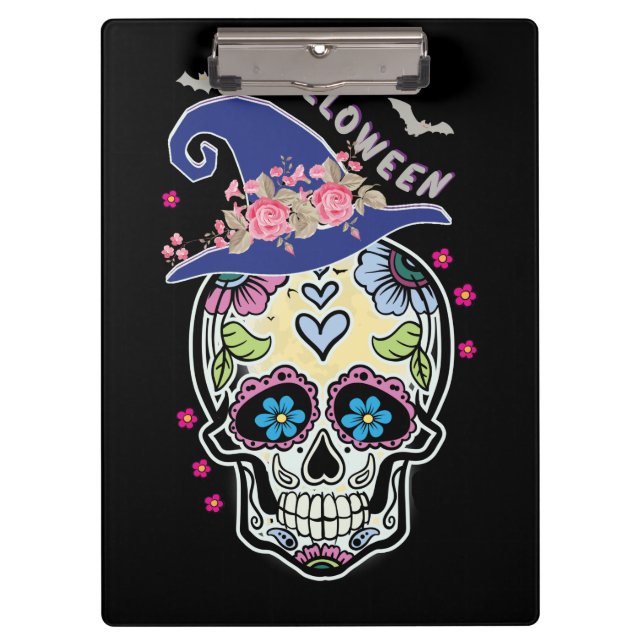 Halloween Flower Skull Clipboard (Front)