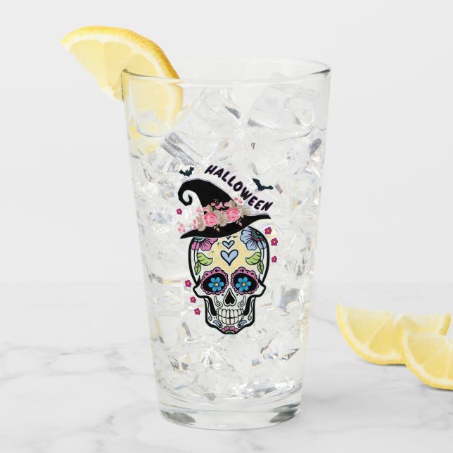 Halloween Flower Skull Glass (Front Ice)