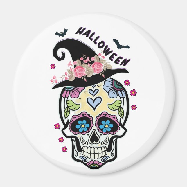 Halloween Flower Skull Magnet (Front)