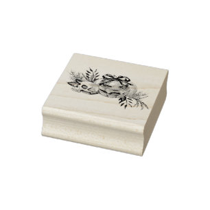 Halloween Flowers with Skull and Pumpkin  Rubber Stamp